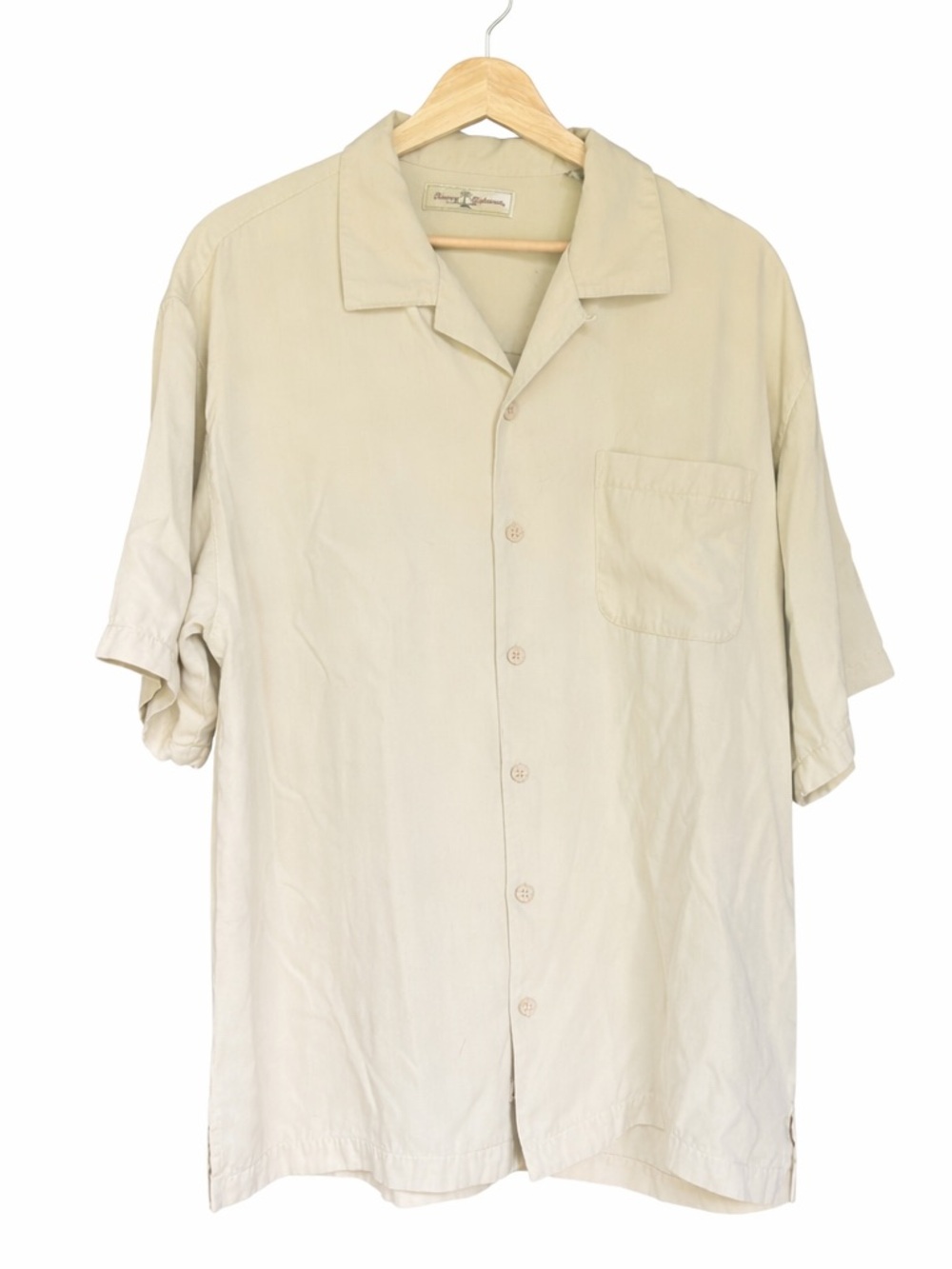 Tommy Bahama Silk Camp Shirt Beige Short Sleeve Button Up L